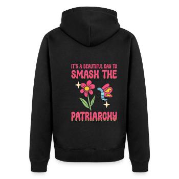 It's A Beautiful Day To Smash Patriarchy - Unisex Premium Bio Zip Hoodie - Schwarz - Hinten - Nico (187cm)