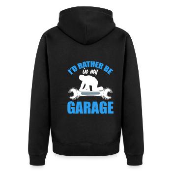 I'd Rather Be In My Garage Kfz-Mechaniker - Unisex Premium Bio Zip Hoodie - Schwarz - Hinten - Nico (187cm)