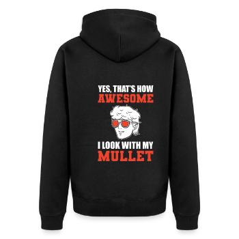 Lustiger Vokuhila-Haarschnitt Friseurrasierer - Unisex Premium Bio Zip Hoodie - Schwarz - Hinten - Nico (187cm)