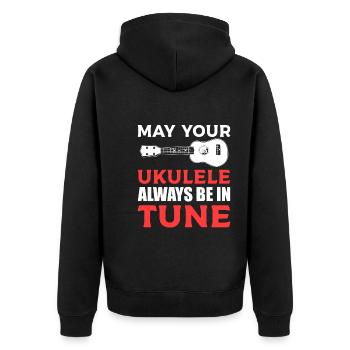 Lustiger Ukelele-Spieler Ukelele - Unisex Premium Bio Zip Hoodie - Schwarz - Hinten - Nico (187cm)