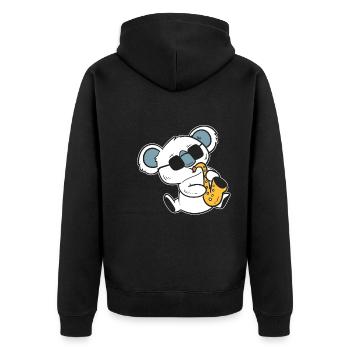 Koala spielt Saxophon Bandmitglied - Unisex Premium Bio Zip Hoodie - Schwarz - Hinten - Nico (187cm)