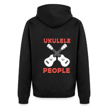 Lustiger Ukelele-Spieler Gitarrenbauer - Unisex Premium Bio Zip Hoodie - Schwarz - Hinten - Nico (187cm)