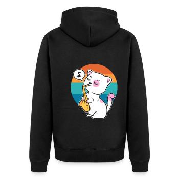 Katze spielt Saxophon Saxophonist - Unisex Premium Bio Zip Hoodie - Schwarz - Hinten - Nico (187cm)