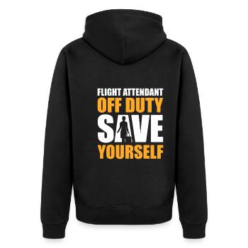 Lustiger Flugbegleiter außerhalb des Dienstes - Unisex Premium Bio Zip Hoodie - Schwarz - Hinten - Nico (187cm)