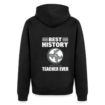 Best History Teacher Geschichtslehrer - Unisex Premium Bio Zip Hoodie - Schwarz - Hinten - Nico (187cm)