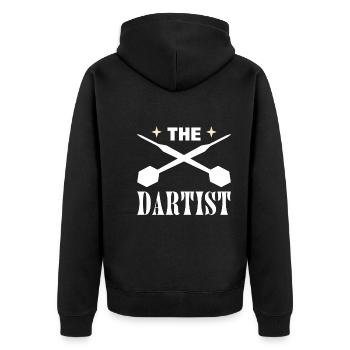 Lustiger Dartspieler Dart-Meister - Unisex Premium Bio Zip Hoodie - Schwarz - Hinten - Nico (187cm)