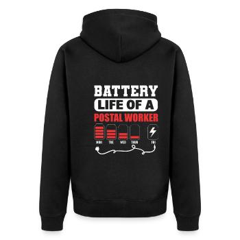 Battery Life Of A Postal Worker Postangestellter - Unisex Premium Bio Zip Hoodie - Schwarz - Hinten - Nico (187cm)