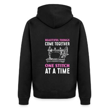 Nähmaschinenliebhaber Schneider - Unisex Premium Bio Zip Hoodie - Schwarz - Hinten - Nico (187cm)