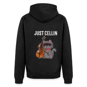 Katze spielt Cello Professioneller Cellist - Unisex Premium Bio Zip Hoodie - Schwarz - Hinten - Nico (187cm)