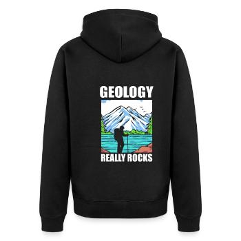 Lustiger Geologe, der Steine sammelt Rocksammler - Unisex Premium Bio Zip Hoodie - Schwarz - Hinten - Nico (187cm)
