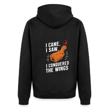 Ailes de poulet chaudes Ailes de poulet épicées Ailes de buffle - Veste à capuche bio Premium Unisexe - noir - Dos - Nico (187cm)