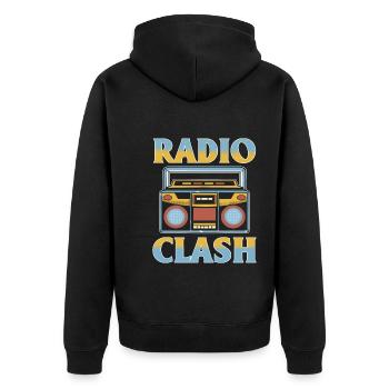 Radio Clash Funker - Unisex Premium Bio Zip Hoodie - Schwarz - Hinten - Nico (187cm)