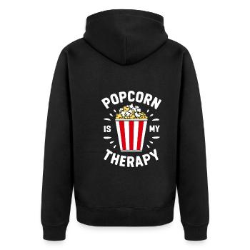Funny popcorn saying, binge-watching popcorn - Unisex Premium Organic Zip Hoodie - black - Back - Nico (187cm)