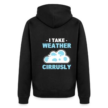 I Take Weather Cirrusly Wetterfrosch - Unisex Premium Bio Zip Hoodie - Schwarz - Hinten - Nico (187cm)