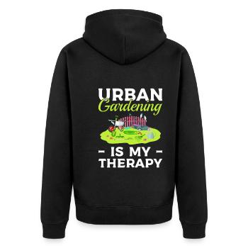 Urban Gardening Is My Therapy Gärtner - Unisex Premium Bio Zip Hoodie - Schwarz - Hinten - Nico (187cm)
