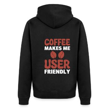 Coffee Makes Me User-Friendly Barista - Unisex Premium Bio Zip Hoodie - Schwarz - Hinten - Nico (187cm)