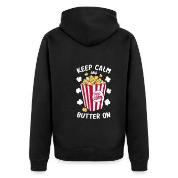 Lustiger Popcorn-spruch, Binge-watching-popcorn - Unisex Premium Bio Zip Hoodie - Schwarz - Hinten - Nico (187cm)