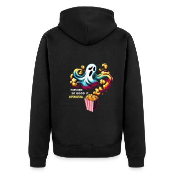 Funny popcorn saying, binge-watching popcorn - Unisex Premium Organic Zip Hoodie - black - Back - Nico (187cm)