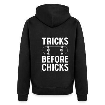 Skateboard-Skateboarder Skateboardfahrer - Unisex Premium Bio Zip Hoodie - Schwarz - Hinten - Nico (187cm)