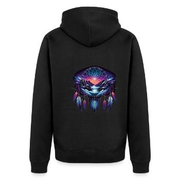 Dream Catcher Bohemian Spiritual Dreamcatcher - Unisex Premium Bio Zip Hoodie - Schwarz - Hinten - Nico (187cm)