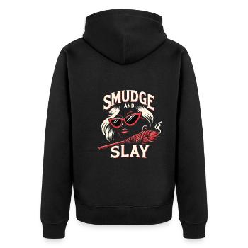 Smudge Sage Feder Spirituelle Hexerei Meditieren - Unisex Premium Bio Zip Hoodie - Schwarz - Hinten - Nico (187cm)