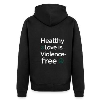 Sensibilisierung Für Häusliche Gewalt - Unisex Premium Bio Zip Hoodie - Schwarz - Hinten - Nico (187cm)