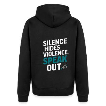 Raising awareness of domestic violence - Unisex Premium Organic Zip Hoodie - black - Back - Nico (187cm)