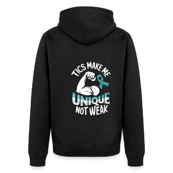Tourette-syndrom-bewusstsein Neurodiverse - Unisex Premium Bio Zip Hoodie - Schwarz - Hinten - Nico (187cm)
