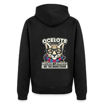 Ozelot Wild Cat Exotic Pets Jungle Big Cat - Unisex Premium Bio Zip Hoodie - Schwarz - Hinten - Nico (187cm)