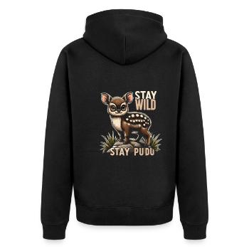 Cute Pudu Deer South America Cartoon Deer - Unisex Premium Organic Zip Hoodie - black - Back - Nico (187cm)