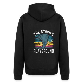 Erlebe Die Faszinierende Welt Des Tornadojagens - Unisex Premium Bio Zip Hoodie - Schwarz - Hinten - Nico (187cm)