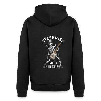 Halloween Gitarre Kürbis Herbst Spooky Nacht - Unisex Premium Bio Zip Hoodie - Schwarz - Hinten - Nico (187cm)