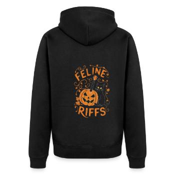 Musikalisch Kürbis Herbst Vibes Gespenstisch - Unisex Premium Bio Zip Hoodie - Schwarz - Hinten - Nico (187cm)