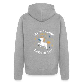 Healing through equine therapy and therapeutic - Unisex Premium Organic Zip Hoodie - heather grey - Back - Nico (187cm)