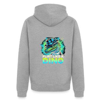 Rizzler Kultur Mit Dinosaurier Kunst Und T-Rex - Unisex Premium Bio Zip Hoodie - Grau meliert - Hinten - Nico (187cm)