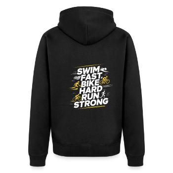 Triathlon Swim Bike Run Triathlete Sports Gift - Unisex Premium Organic Zip Hoodie - black - Back - Nico (187cm)