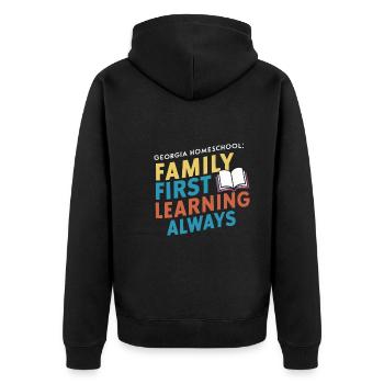 Georgia Homeschool Mom Life in Peach State - Unisex Premium Organic Zip Hoodie - black - Back - Nico (187cm)
