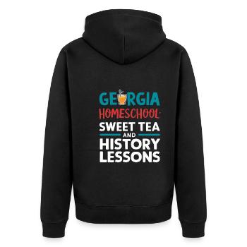 Georgia Homeschool Mom Life in Peach State - Unisex Premium Organic Zip Hoodie - black - Back - Nico (187cm)
