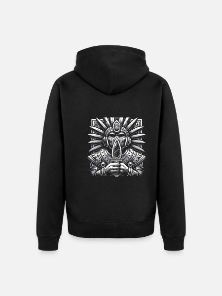 Aztec warrior with traditional - Unisex Premium Organic Zip Hoodie - black