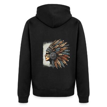Aztec warrior with traditional - Unisex Premium Organic Zip Hoodie - black - Back - Nico (187cm)