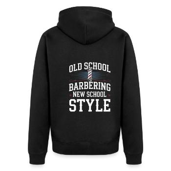 Vibrations de salon de coiffure et coupes de cheveux classiques pour - Veste à capuche bio Premium Unisexe - noir - Dos - Nico (187cm)