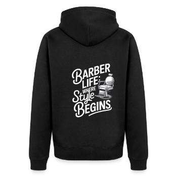 Vibrations de salon de coiffure et coupes de cheveux classiques pour - Veste à capuche bio Premium Unisexe - noir - Dos - Nico (187cm)