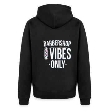 Vibrations de salon de coiffure et coupes de cheveux classiques pour - Veste à capuche bio Premium Unisexe - noir - Dos - Nico (187cm)