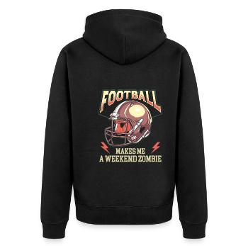 American Football Enthusiast Mit Teamgeist Und - Unisex Premium Bio Zip Hoodie - Schwarz - Hinten - Nico (187cm)