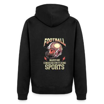 American Football Enthusiast Mit Teamgeist Und - Unisex Premium Bio Zip Hoodie - Schwarz - Hinten - Nico (187cm)