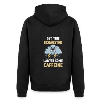 Exhaustion and burnout for overworked lawyers - Unisex Premium Organic Zip Hoodie - black - Back - Nico (187cm)
