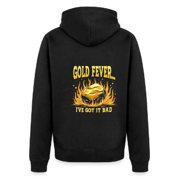 Goldrausch Abenteuer Goldsucher Schatzsuche - Unisex Premium Bio Zip Hoodie - Schwarz - Hinten - Nico (187cm)