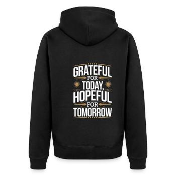 Harness Positivity And Mental Well-Being Through - Unisex Premium Bio Zip Hoodie - Schwarz - Hinten - Nico (187cm)
