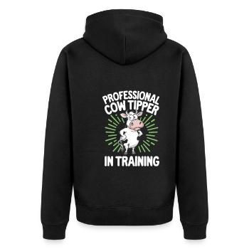 Funny Cow Tipping Joke for Farm Enthusiasts and - Unisex Premium Organic Zip Hoodie - black - Back - Nico (187cm)