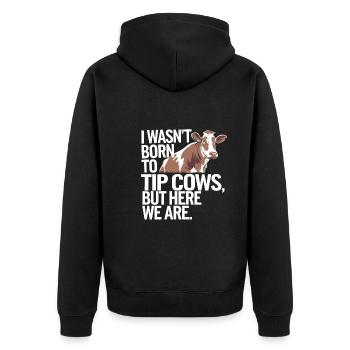Funny Cow Tipping Joke for Farm Enthusiasts and - Unisex Premium Organic Zip Hoodie - black - Back - Nico (187cm)